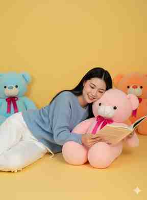 Rose Bear Plush Toy, Pink with Pink Ribbon, 100cm